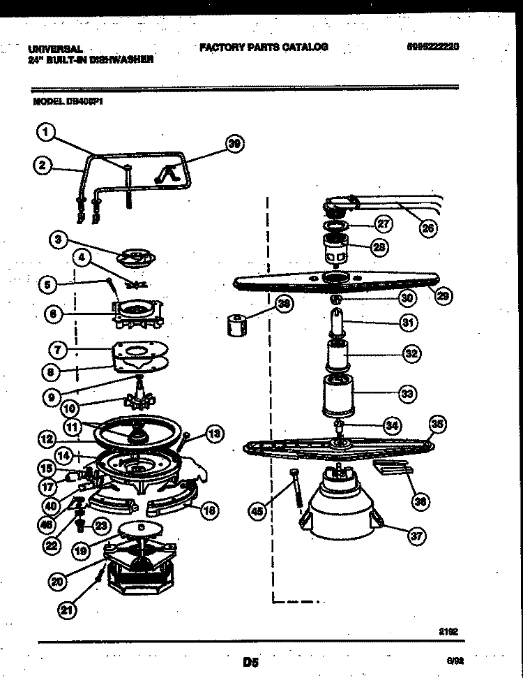 MOTOR PUMP PARTS Diagram and Parts List for DB400PW1  Frigidaire Dishwasher