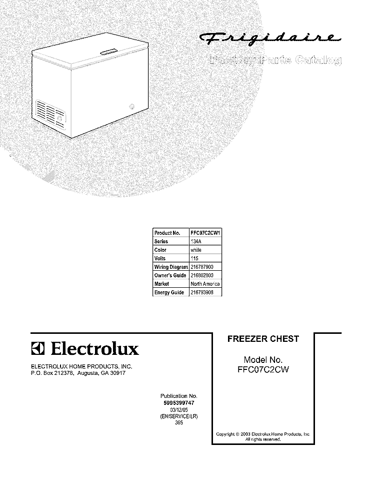 COVER Diagram and Parts List for FFC07C2CW1  Frigidaire Freezer