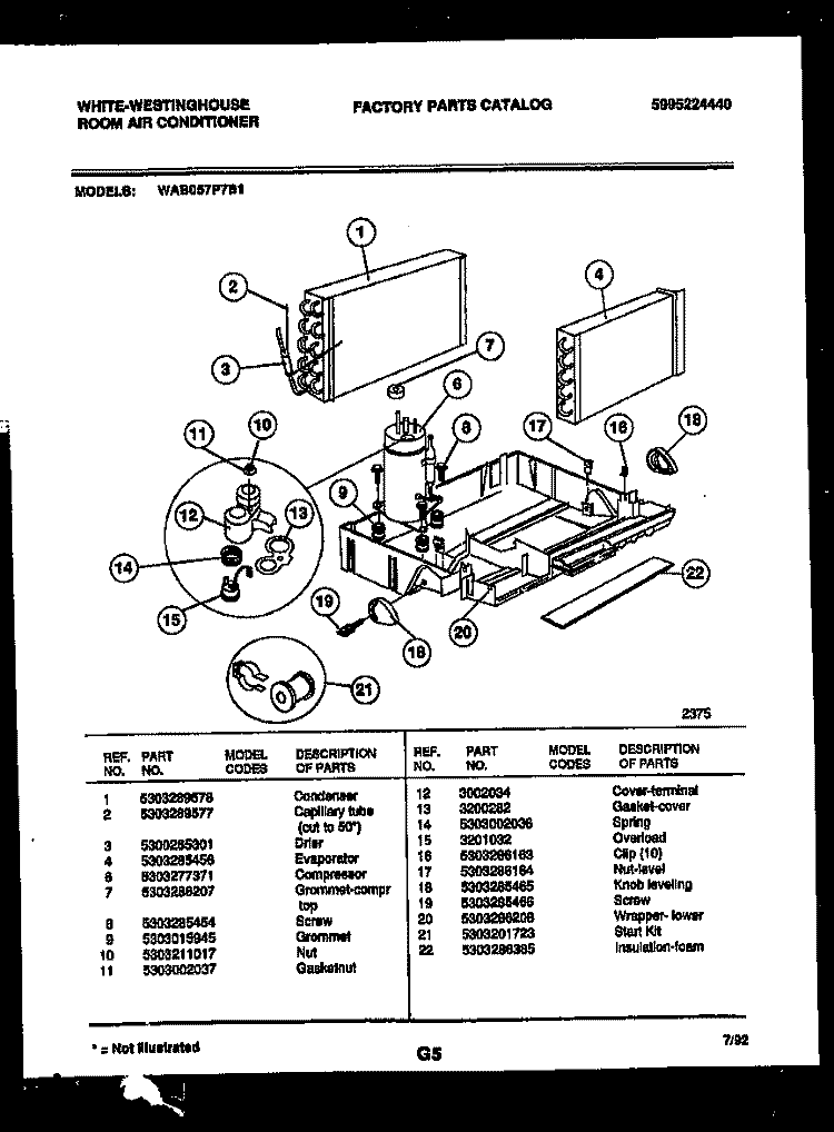 SYSTEM PARTS Diagram and Parts List for WAB057P7B1  Frigidaire Air Conditioner
