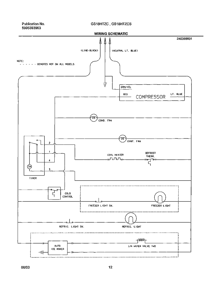 WIRING SCHEMATIC Diagram and Parts List for GS18HTZCSB2  Frigidaire Refrigerator