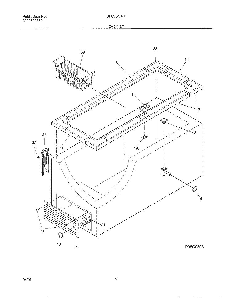 CABINET Diagram and Parts List for GFC25M4HW2  Gibson Freezer