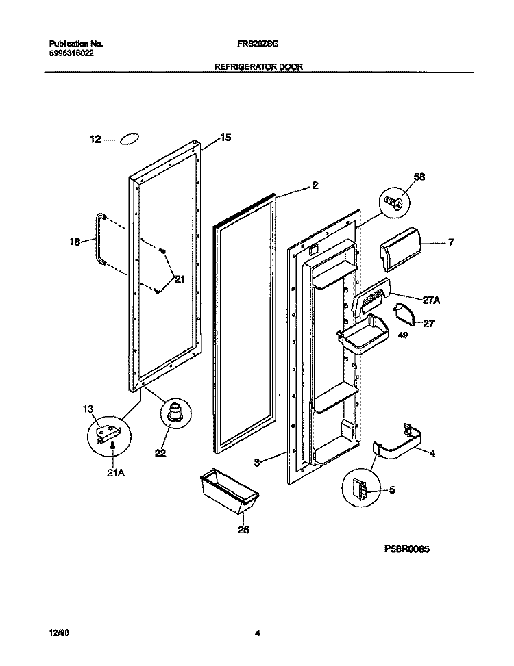 REFRIGERATOR DOOR Diagram and Parts List for FRS20ZSGB2  Frigidaire Refrigerator