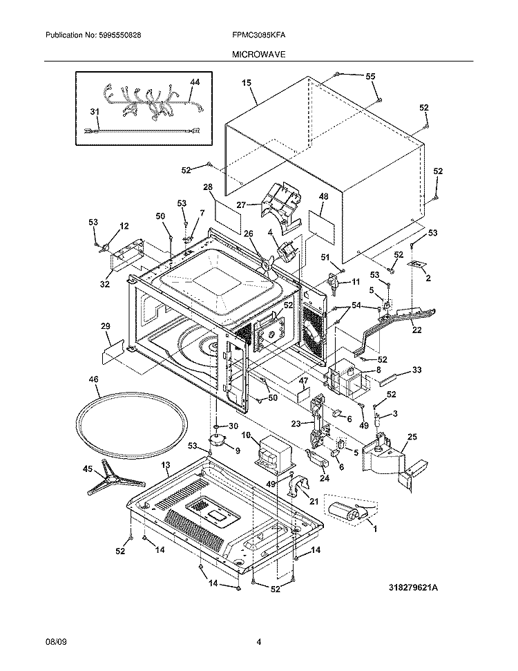 MICROWAVE Diagram and Parts List for FPMC3085KFA  Frigidaire Microwave Oven Combo