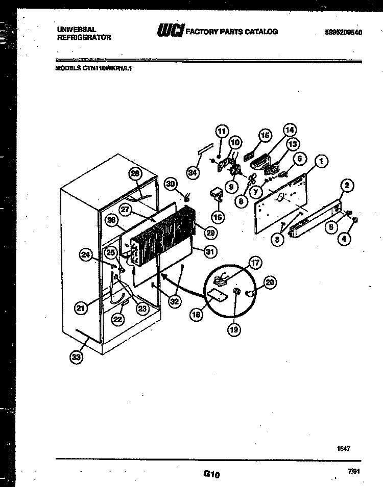 SYSTEM AND AUTOMATIC DEFROST PARTS Diagram and Parts List for CTN110WKR1  Frigidaire Refrigerator