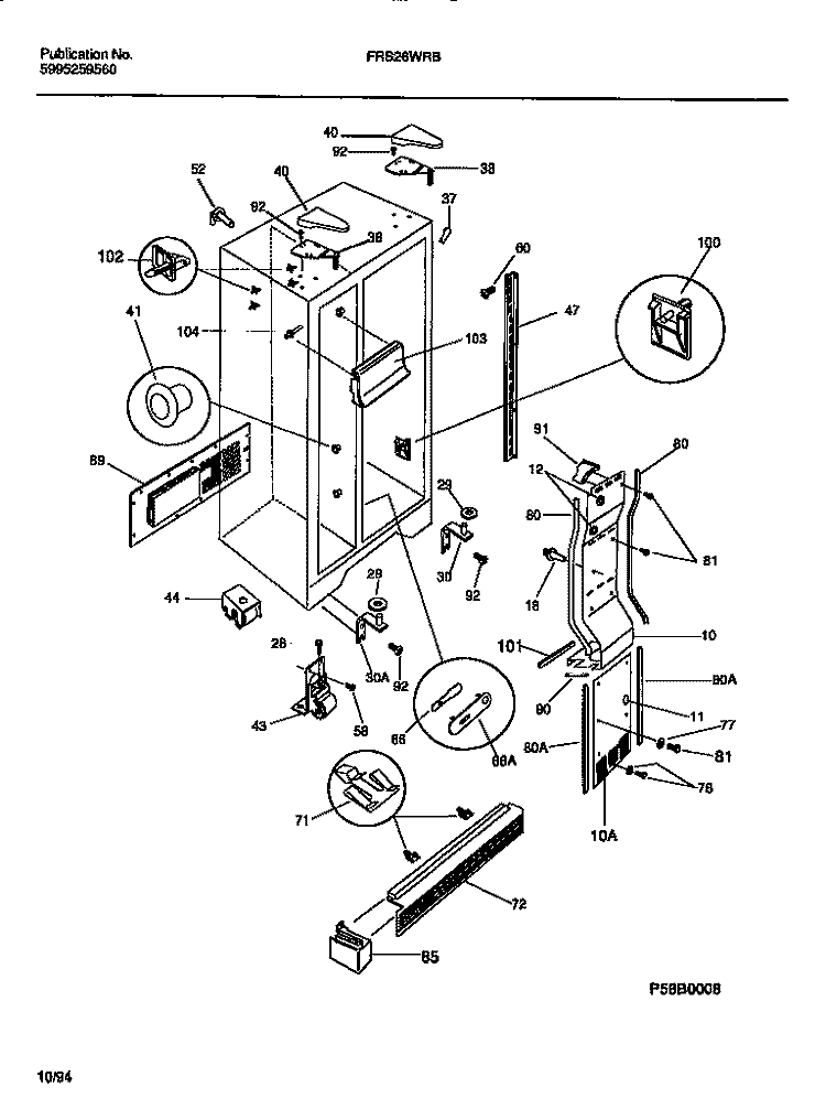 CABINET, LIGHT SHIELDS, MULLION Diagram and Parts List for FRS26WRBD0  Frigidaire Refrigerator