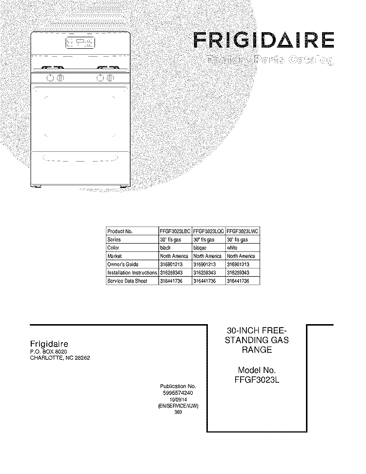 COVER Diagram and Parts List for FFGF3023LWC  Frigidaire Range