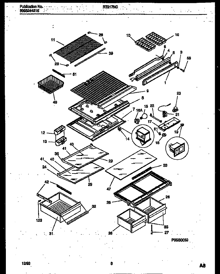 SHELVES AND SUPPORTS Diagram and Parts List for RT217NCW1  Frigidaire Refrigerator