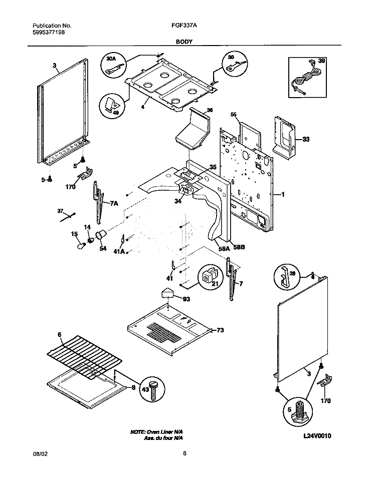 BODY Diagram and Parts List for FGF337ASA  Frigidaire Range