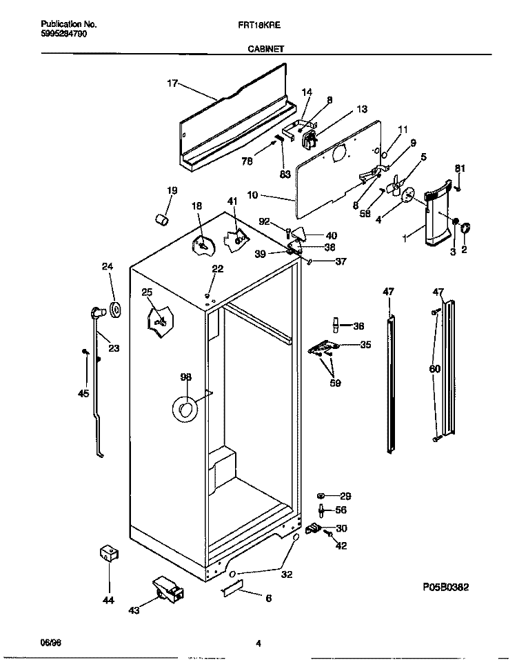 CABINET Diagram and Parts List for FRT18KRED0  Frigidaire Refrigerator