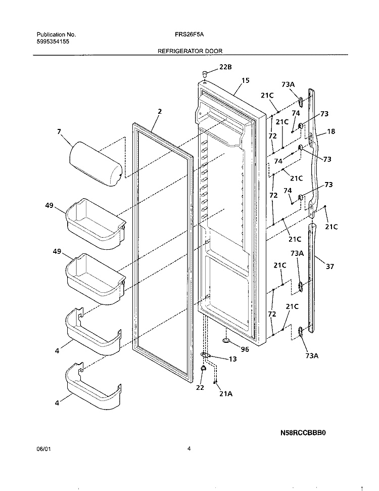 REFRIGERATOR DOOR Diagram and Parts List for FRS26F5AQ0  Frigidaire Refrigerator