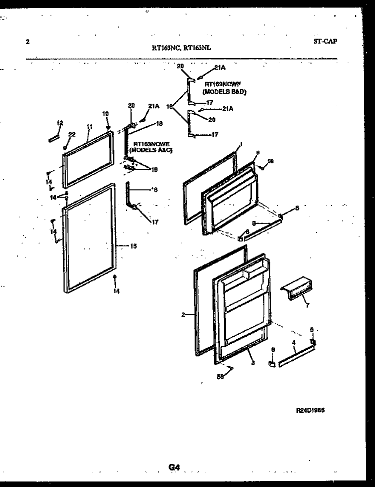DOOR PARTS Diagram and Parts List for RT163NCWE  Frigidaire Refrigerator