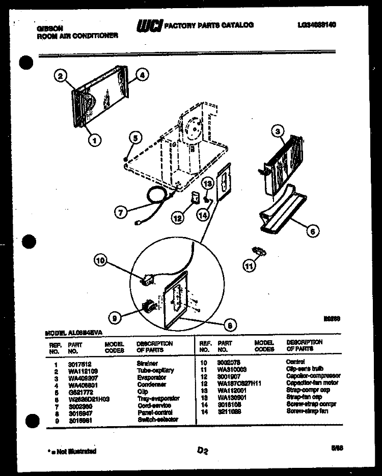 ELECTRICAL PARTS Diagram and Parts List for AL08B4EVA  Gibson Air Conditioner