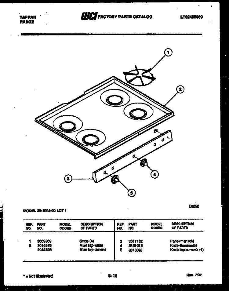 COOKTOP PARTS Diagram and Parts List for 32-1004-00-01  Tappan Range
