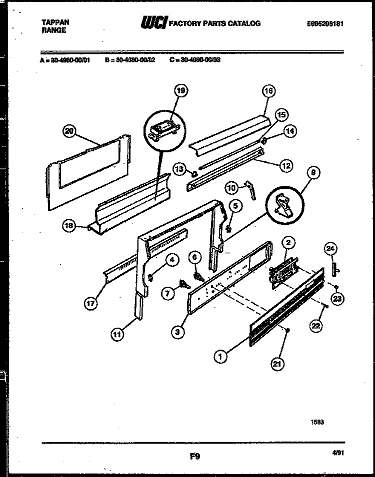 BACKGUARD Diagram and Parts List for 30-4980-23-02  Tappan Range