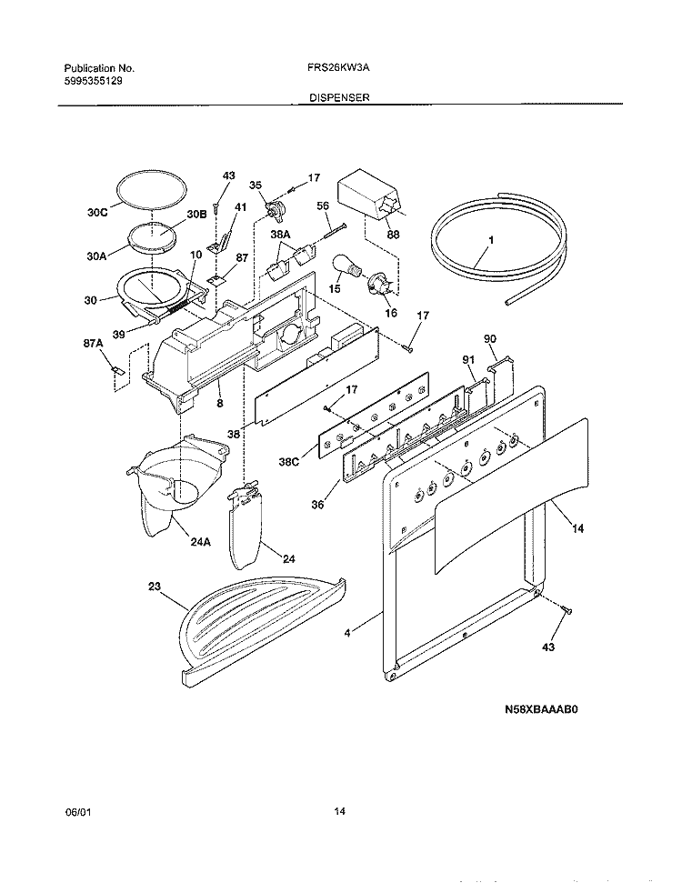ICE & WATER DISPENSER Diagram and Parts List for FRS26KW3AQ0  Frigidaire Refrigerator