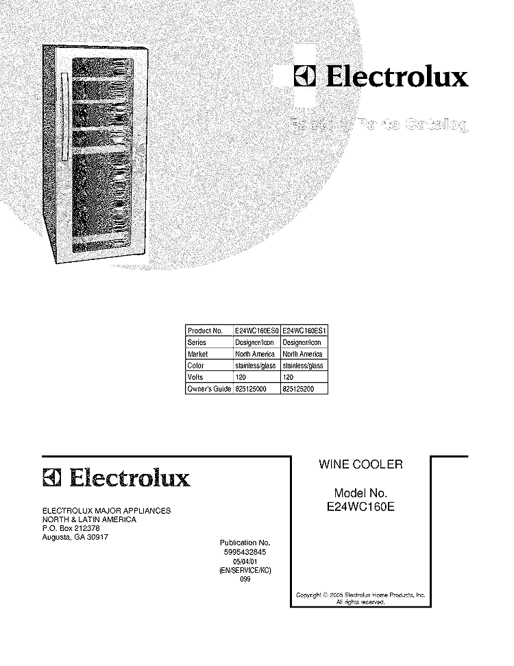 COVER Diagram and Parts List for E24WC160ES0  Electrolux Wine and Beverage Cooler