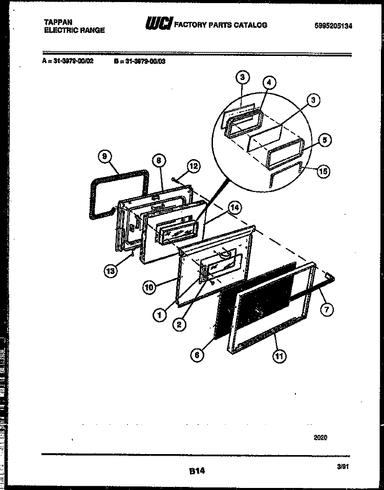 DOOR PARTS Diagram and Parts List for 31-3979-23-02  Tappan Range
