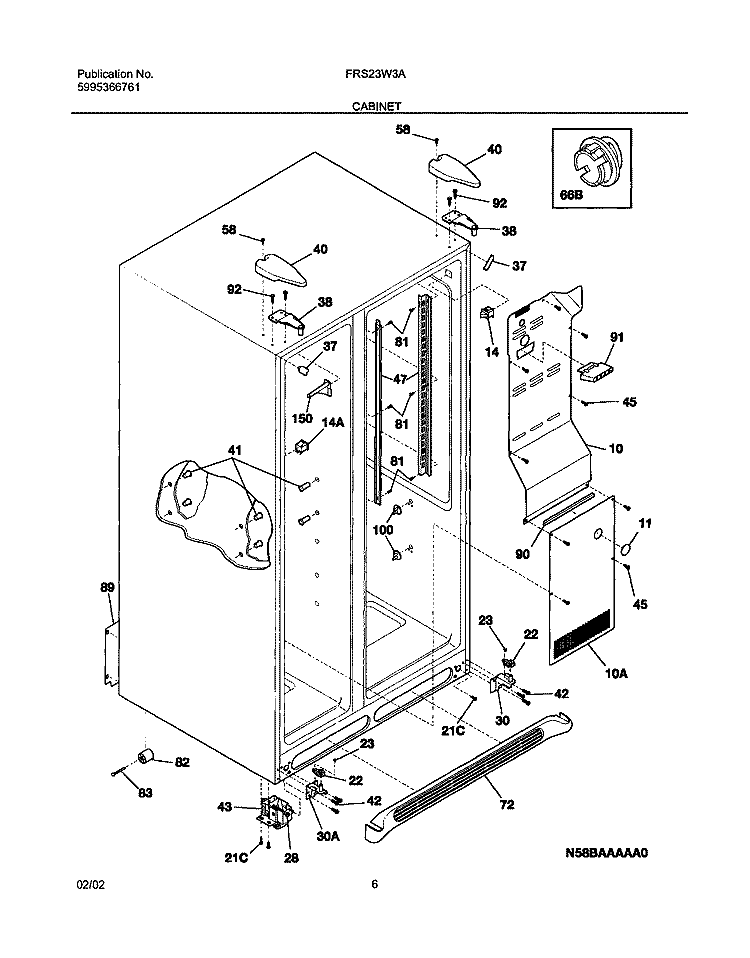 CABINET Diagram and Parts List for FRS23W3AW3  Frigidaire Refrigerator