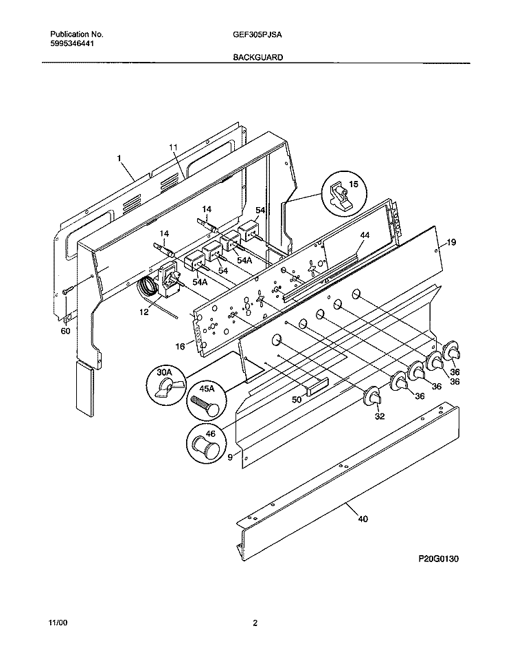 BACKGUARD Diagram and Parts List for GEF305PJSA  Gibson Range