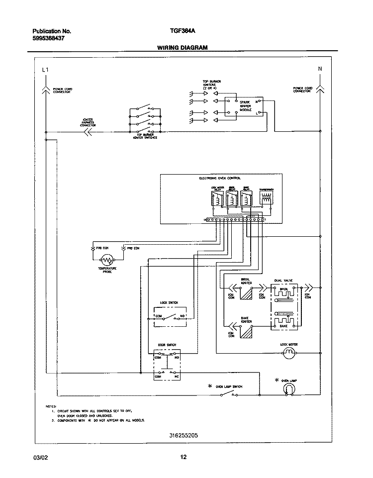 WIRING DIAGRAM Diagram and Parts List for TGF364ASC  Tappan Range