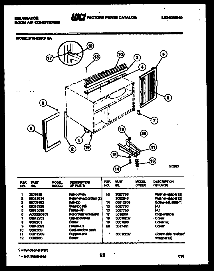 CABINET AND INSTALLATION PARTS Diagram and Parts List for MH205G1QA  Kelvinator Air Conditioner
