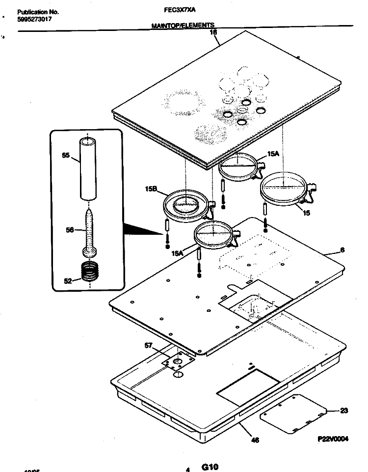 MAINTOP / ELEMENTS Diagram and Parts List for FEC3X7XABE  Frigidaire Cooktop