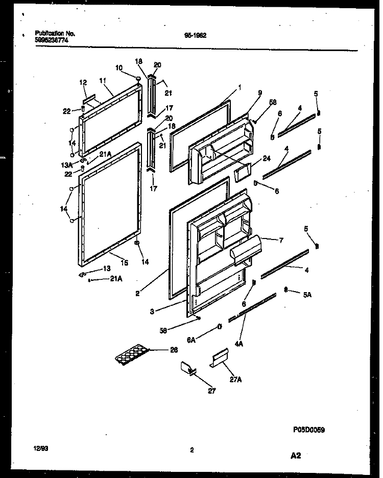 DOOR PARTS Diagram and Parts List for 95-1962-00-01  Tappan Refrigerator