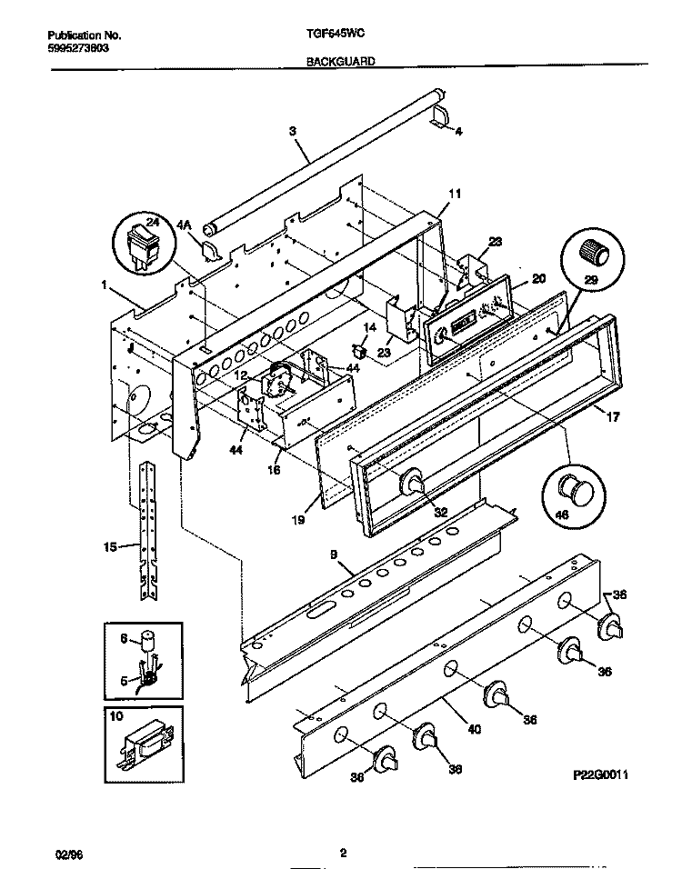 BACKGUARD Diagram and Parts List for TGF645WCD1  Tappan Range