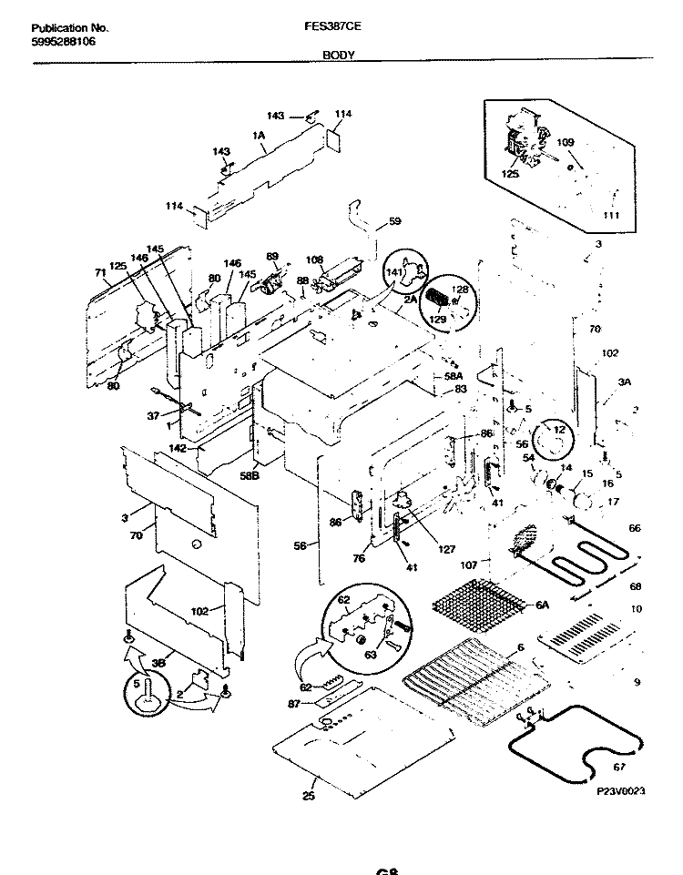 BODY Diagram and Parts List for FES387CESB  Frigidaire Wall Oven