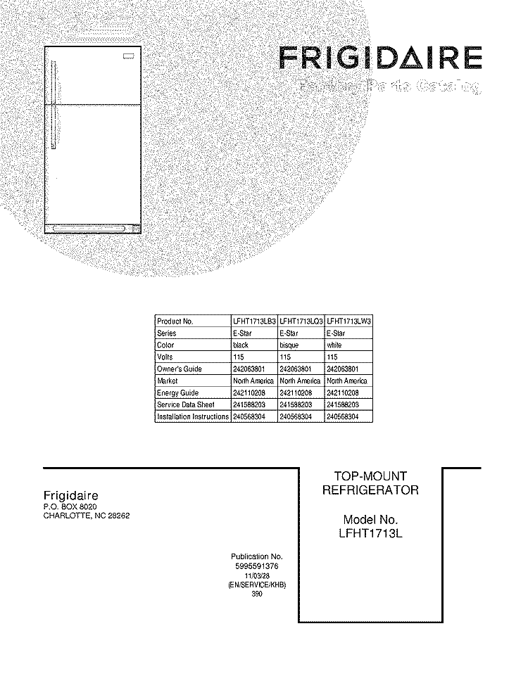 COVER Diagram and Parts List for LFHT1713LQ3  Frigidaire Refrigerator
