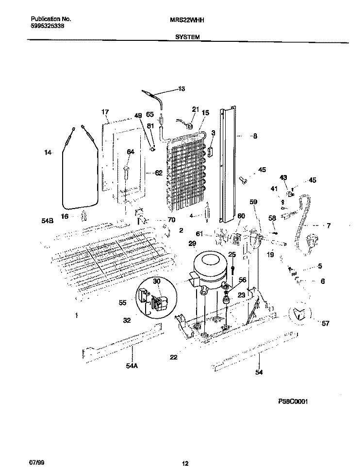 SYSTEM Diagram and Parts List for MRS22WHHW1  Frigidaire Refrigerator