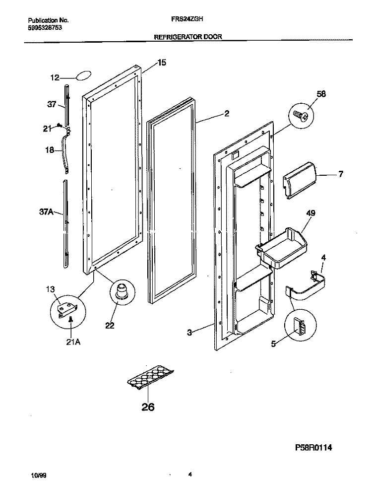 REFRIGERATOR DOOR Diagram and Parts List for FRS24ZGHD3  Frigidaire Refrigerator