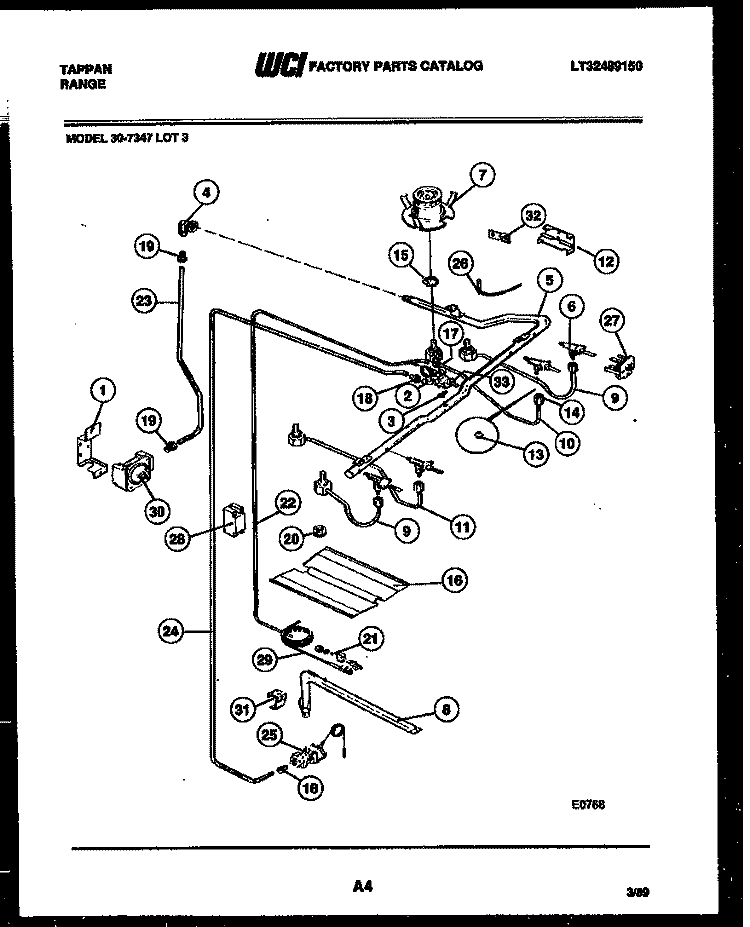 BURNER, MANIFOLD AND GAS CONTROL Diagram and Parts List for 30-7347-23-03  Tappan Range