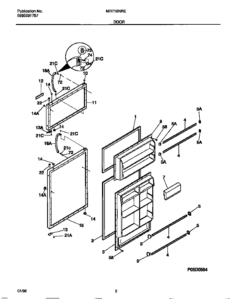 DOOR Diagram and Parts List for MRT18NRED1  Frigidaire Refrigerator
