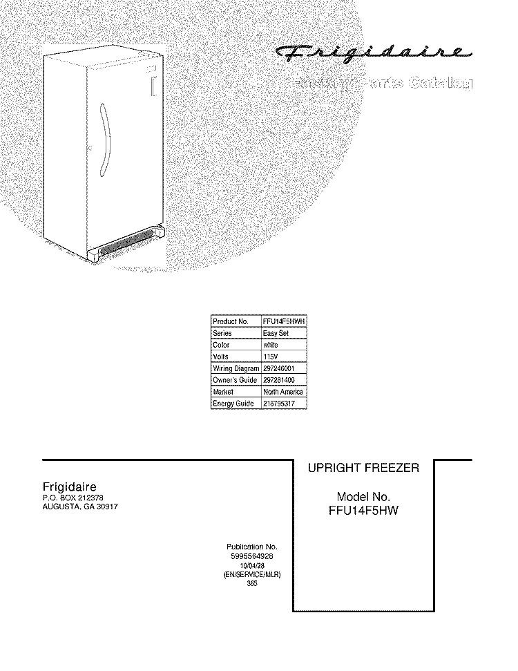 COVER Diagram and Parts List for FFU14F5HWH  Frigidaire Freezer