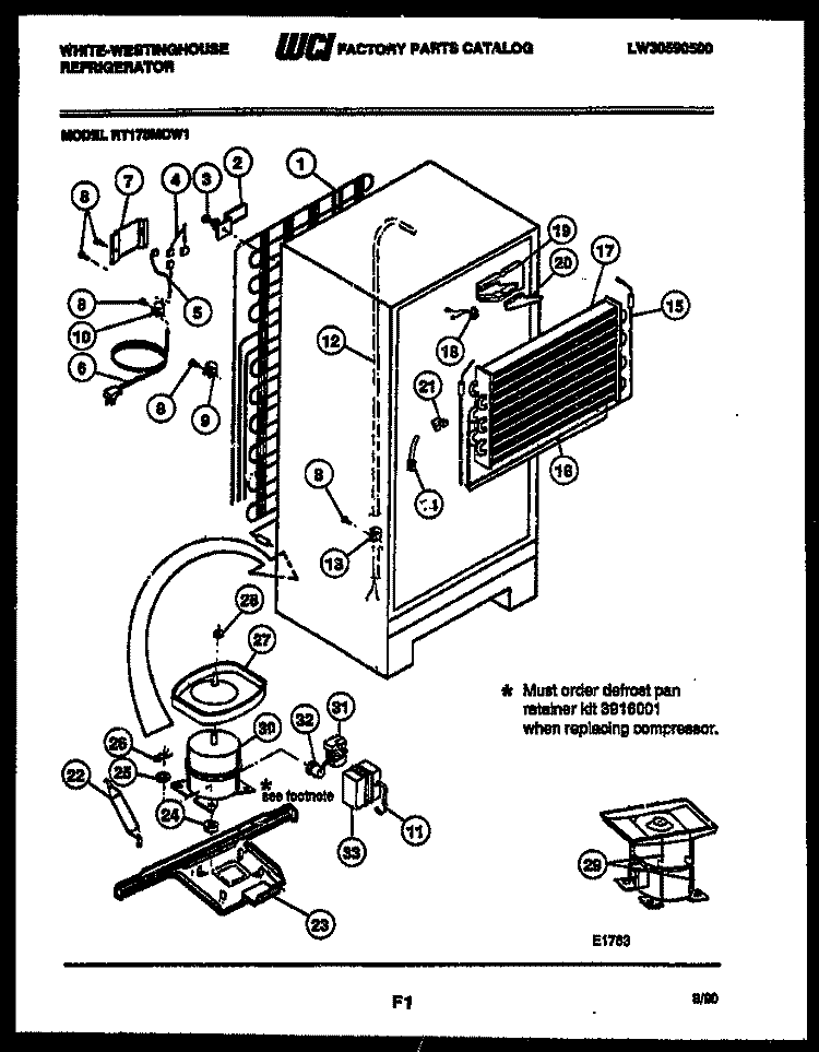SYSTEM AND AUTOMATIC DEFROST PARTS Diagram and Parts List for RT175MCD1  Frigidaire Refrigerator