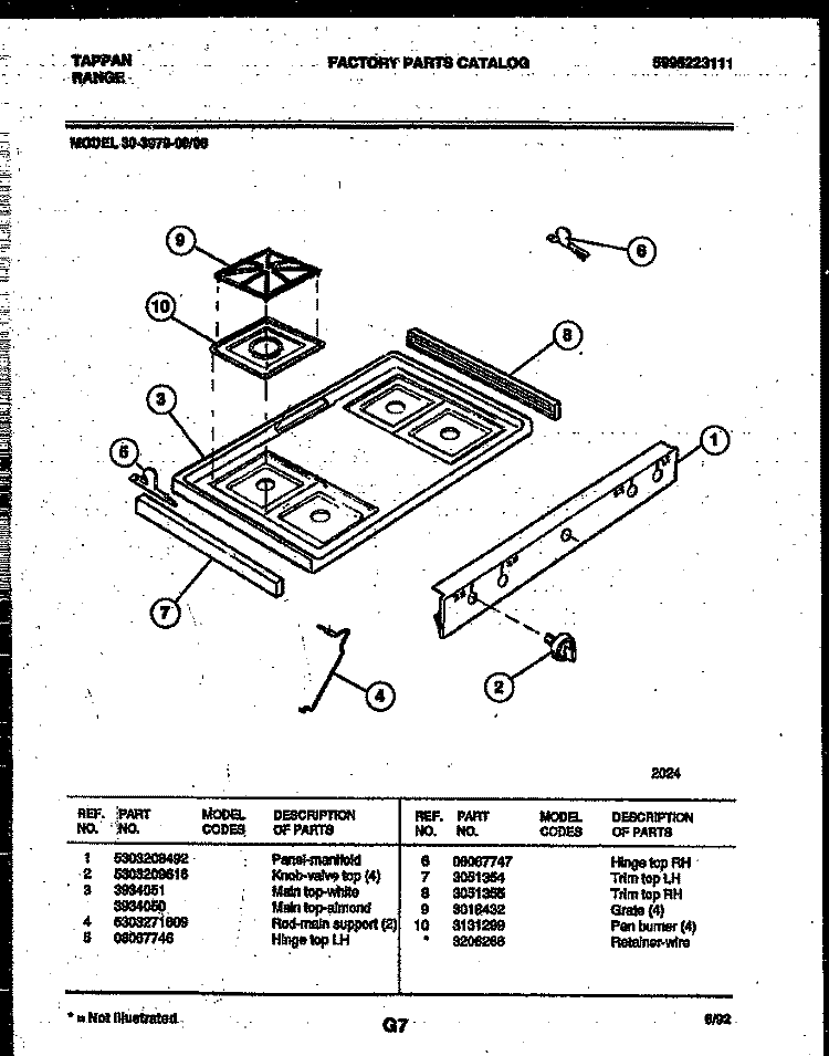 COOKTOP PARTS Diagram and Parts List for 30-3979-00-08  Tappan Range