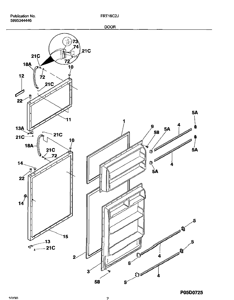 DOOR Diagram and Parts List for FRT18C2JZ1  Frigidaire Refrigerator