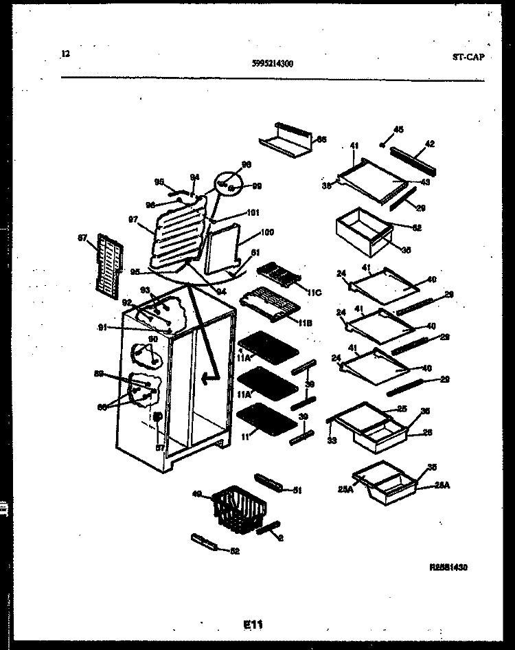 SHELVES AND SUPPORTS Diagram and Parts List for RS249MCD2  Frigidaire Refrigerator