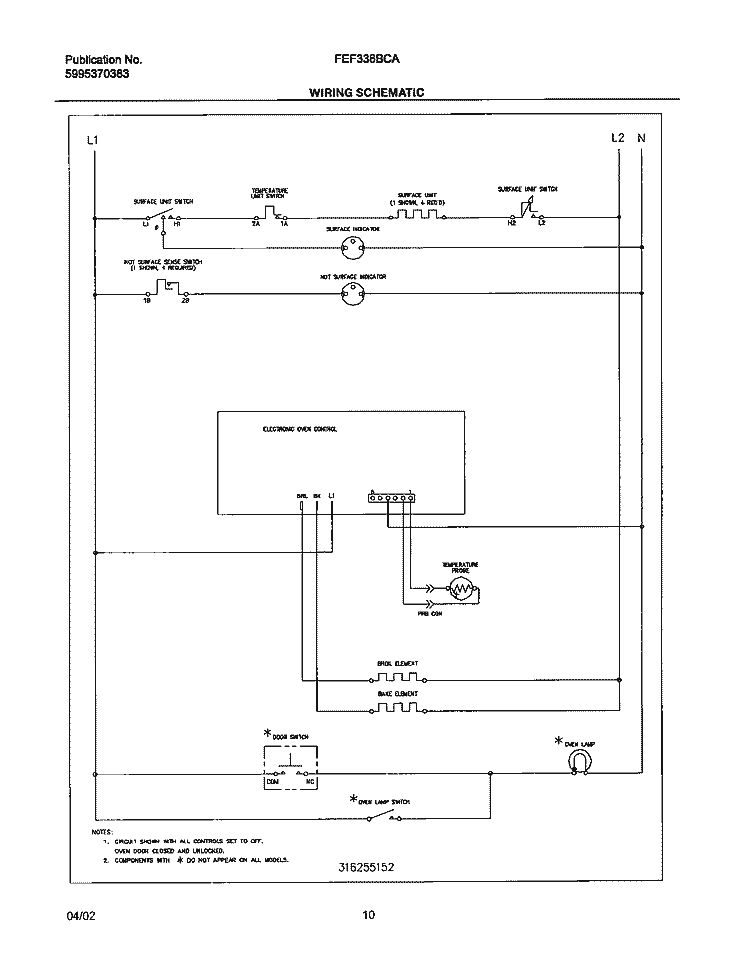 WIRING SCHEMATIC Diagram and Parts List for FEF336BCA  Frigidaire Range