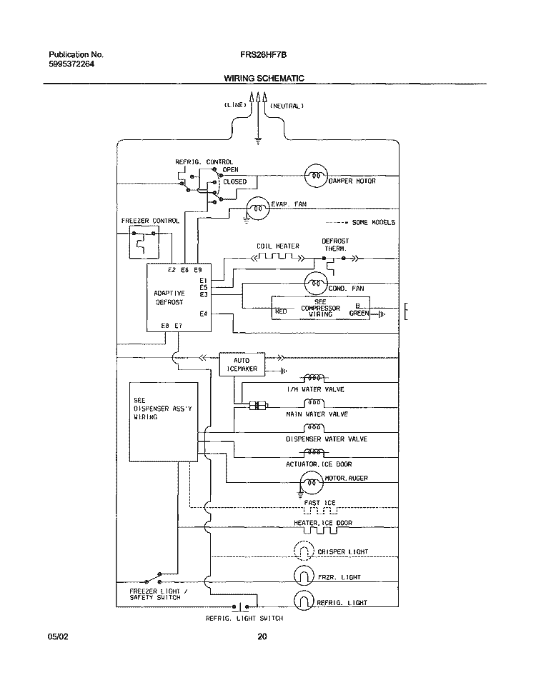 WIRING SCHEMATIC Diagram and Parts List for FRS26HF7BB0  Frigidaire Refrigerator