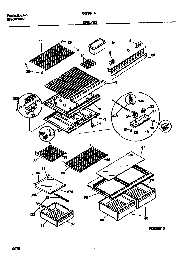 SHELVES Diagram and Parts List for FRT18LRHW0  Frigidaire Refrigerator