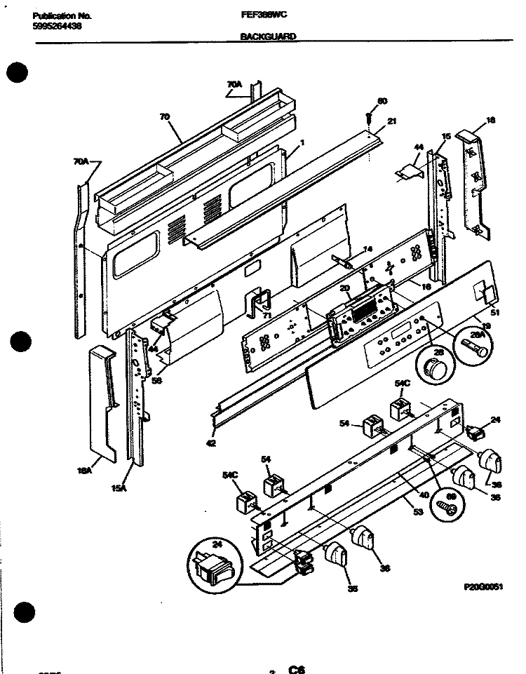 BACKGUARD Diagram and Parts List for FEF388WCCA  Frigidaire Range