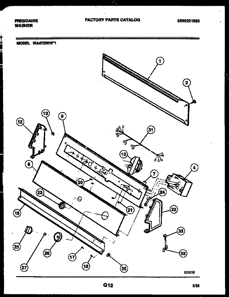 CONSOLE AND CONTROL PARTS Diagram and Parts List for WA4720RW1  Frigidaire Washer