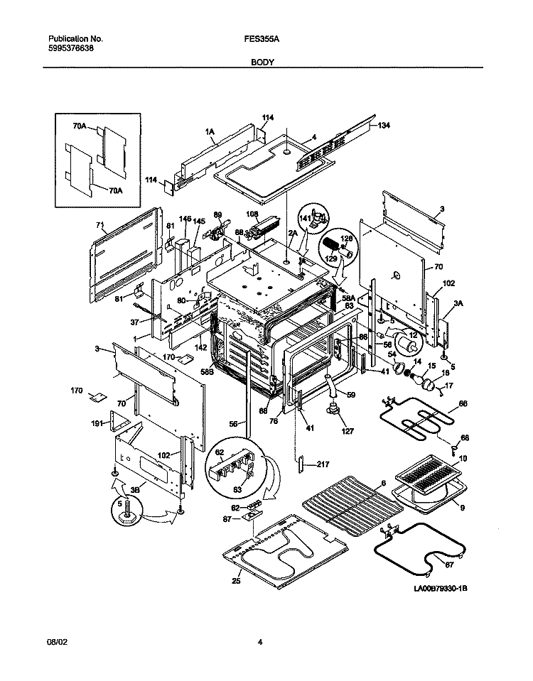 BODY Diagram and Parts List for FES355ASE  Frigidaire Range