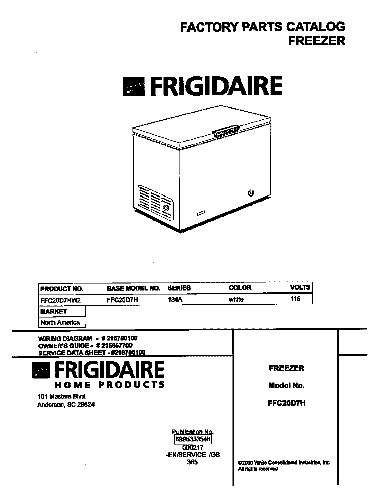 COVER Diagram and Parts List for FFC20D7HW2  Frigidaire Freezer