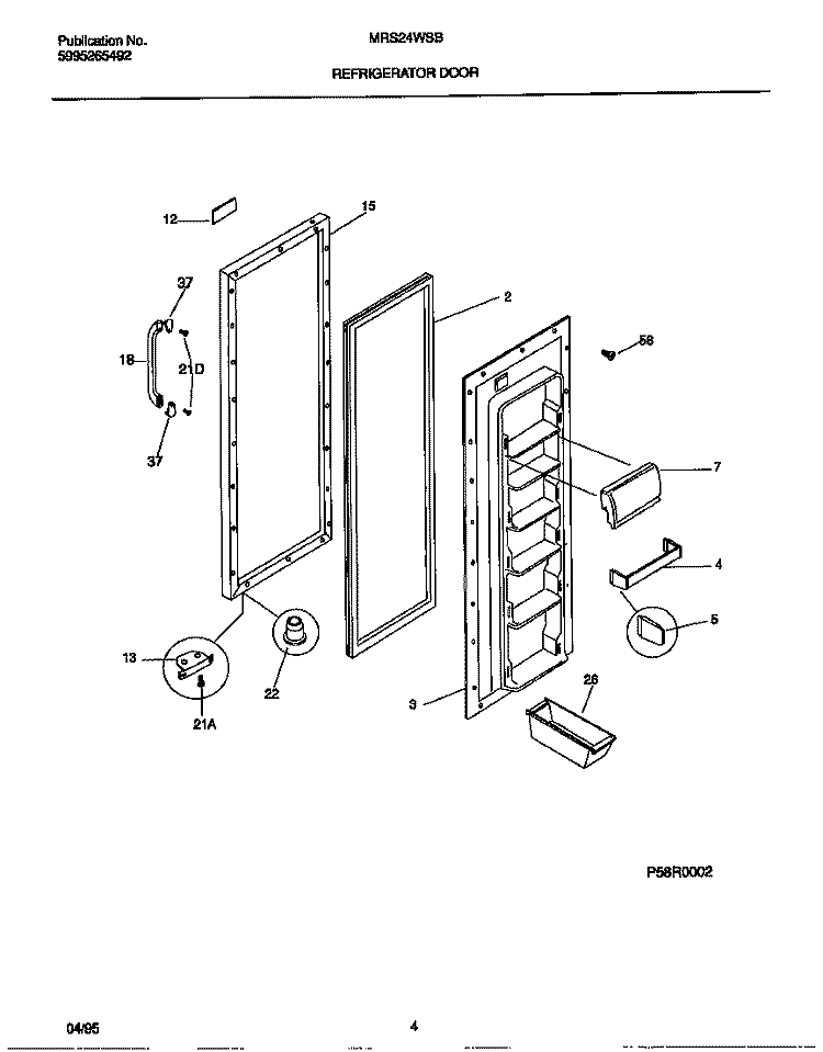 REFRIGERATOR DOOR Diagram and Parts List for MRS24WSBW0  Frigidaire Refrigerator