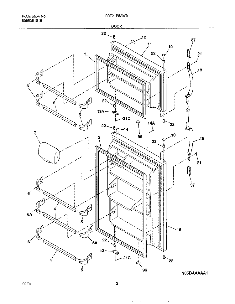 DOOR Diagram and Parts List for FRT21P5AW0  Frigidaire Refrigerator