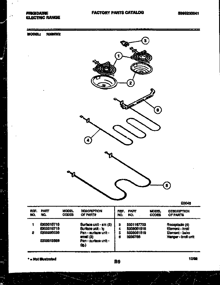 BROILER PARTS Diagram and Parts List for R30NL2  Frigidaire Range