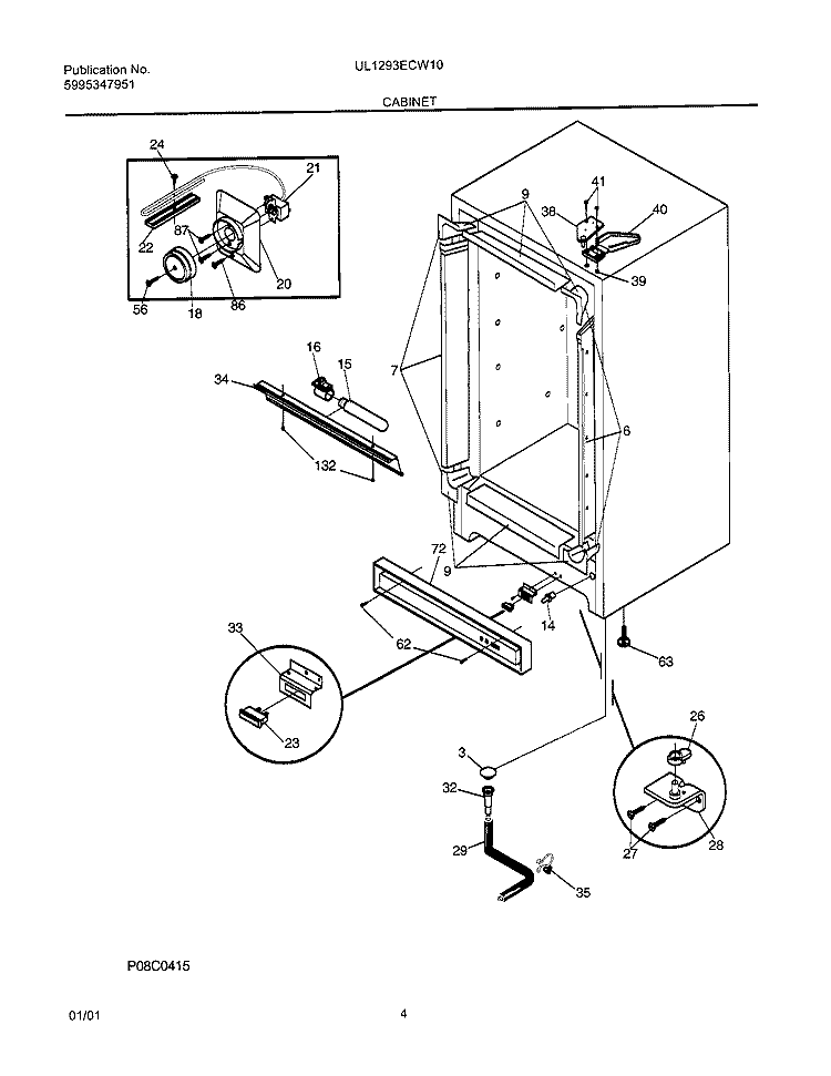 CABINET Diagram and Parts List for UL1293ECW10  Electrolux Freezer